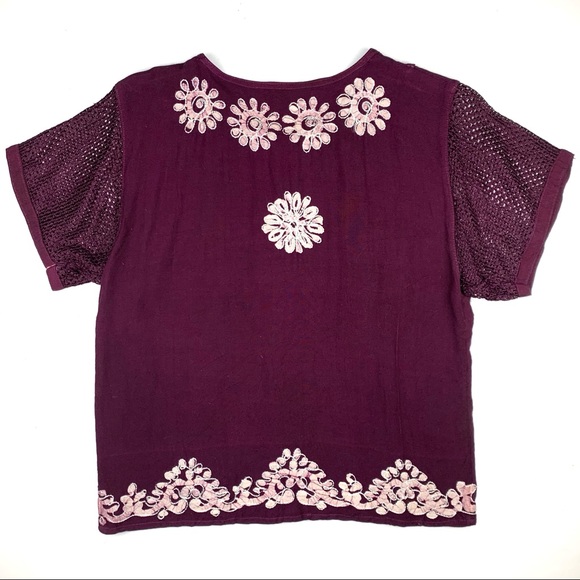 Vintage Boho Embroidered Bleach Mesh T Shirt - Picture 2 of 4